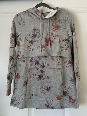 Latched Mama Floral Hooded Maternity/Nursing Tunic with Kangaroo Pocket